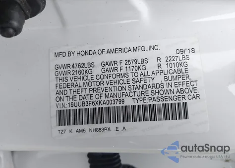 2019 Acura Tlx Tech A-Spec Pkgs from USA, damaged, VIN 19UUB3F6XKA003799